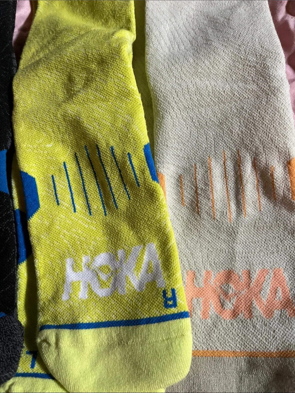 Hoka Men's Athletic Cushioned Socks - Black, Neon Yellow, Cream